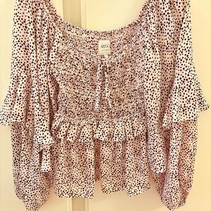 MISA Los Angeles Smocked Polka Dot Ruffle Blouse - Size S